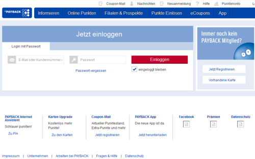 Screenshot einer Kopie der Payback-Webseite. Die Log-In Daten fließen jedoch an die Angreifer