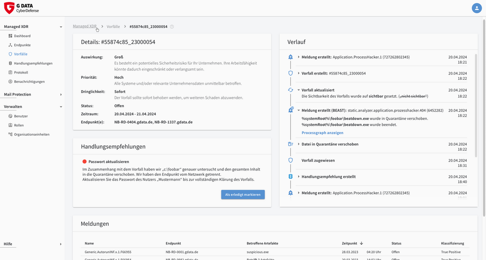 In der Webkonsole sehen Sie jederzeit, welche Gefahren wir abgewehrt haben.