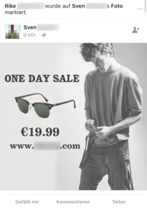 Screenshot einer Sonnenbrillen-Werbung auf Facebook