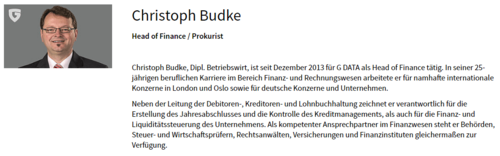 Screenshot der Informationen über Christoph Budke auf G DATAs Homepage