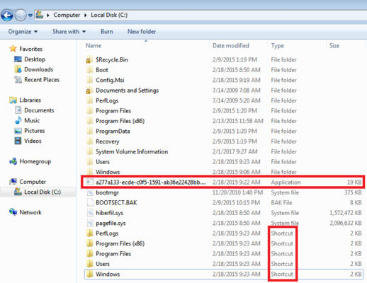 Screenshots des Windows Explorers, zeigt Verknüpfungen im Systemverzeichnis