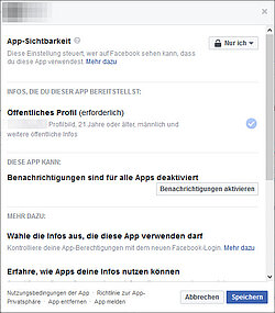 Facebook-Einstellungen: Welche App auf welche Informationen zugreift, kann man hier nachprüfen.