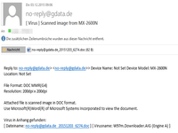 Screenshot einer Spam-Mail mit manipuliertem Anhang zur Dridex Infektion