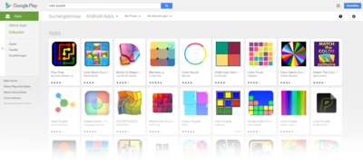 Suche nach Color Puzzle; die App taucht weit vorne auf