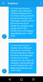 SMS, die das Abo ankündigen