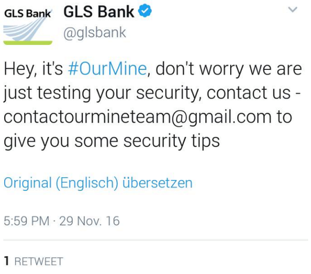 Screenshot des Twitter-Accounts der GLS-Bank, nach dem Hack