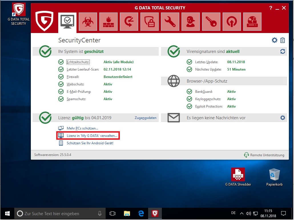 Wie Sie Ihre G DATA Lizenz für PC verlängern