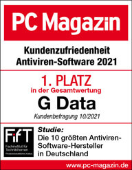 Logo - PC Magazin, 1. Platz bei der Kundenzufriedenheit von Antiviren-Software 2021