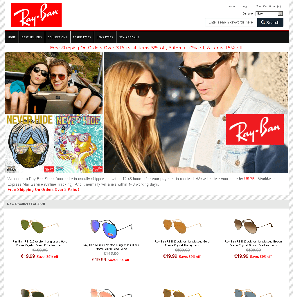 Screenshot einer Ray-Ban Webshop Kopie