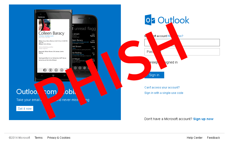 Ein Beispiel für eine Phishing-Seite mit Microsoft-Bezug