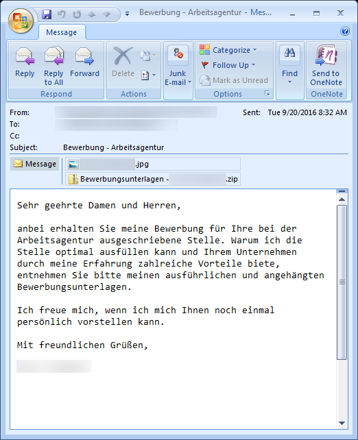 Screenshot: Email mit Dateianhängen