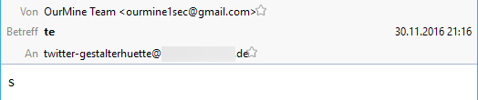 Screenshot einer E-Mail, die OurMine testweise an einen neu angelegten E-Mail Account sendete