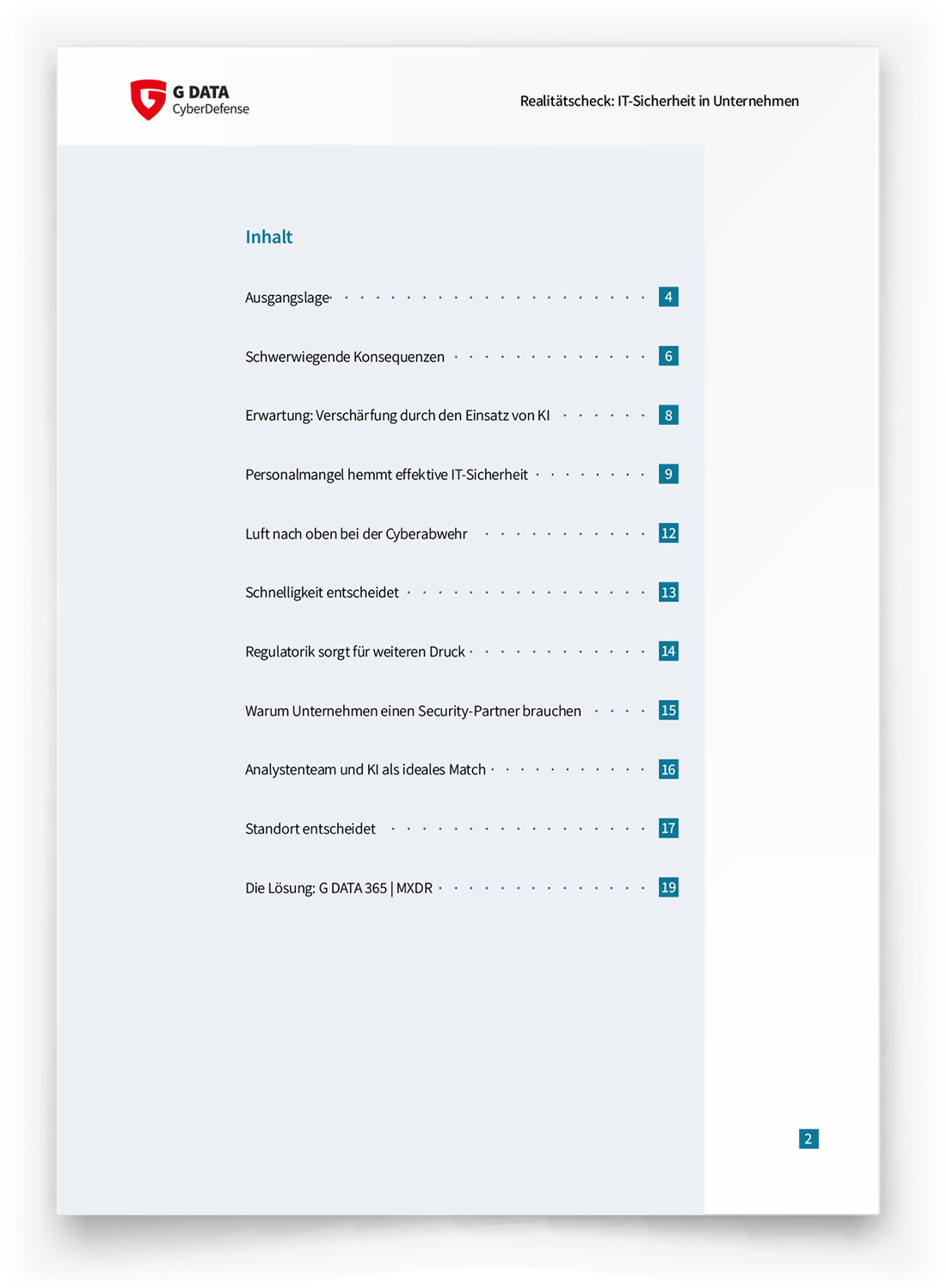 Inhaltsverzeichnis des Papers "Realitätscheck: IT-Sicherheit in Unternehmen"