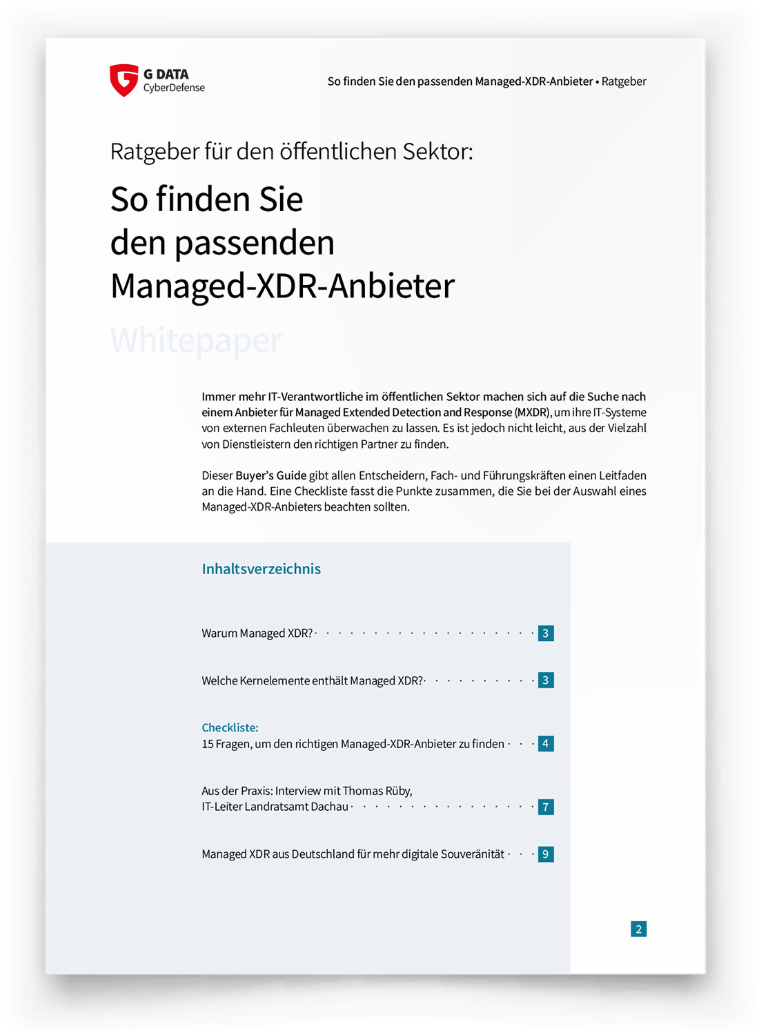 Inhaltsverzeichnis des Buyer's Guides, wie man den richtigen MXDR-Anbieter findet