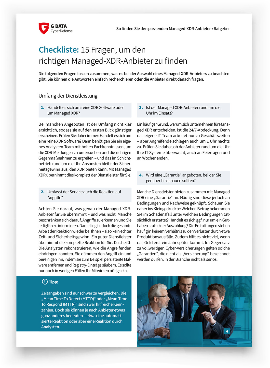 Erste Seite der Checkliste, wie man den richtigen MXDR-Anbieter findet