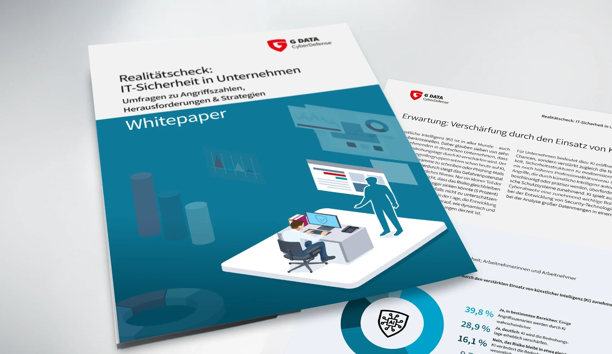 Titelblatt des Whitepapers "Realitätscheck: IT-Sicherheit in Unternehmen" von G DATA