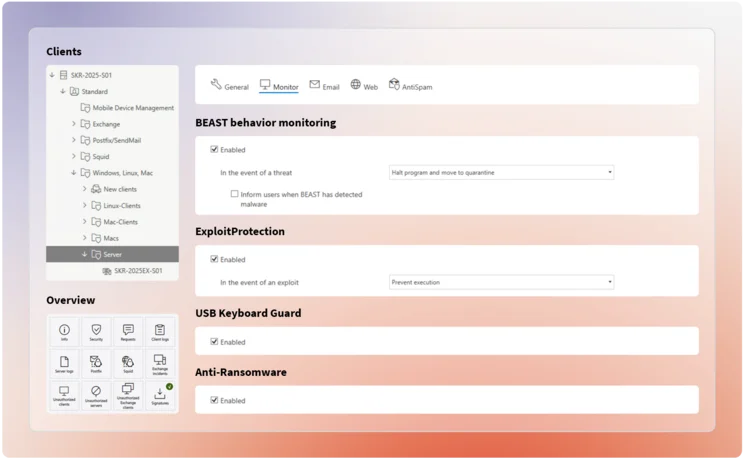 Intuitive user interface of the G DATA Administrator Screenshot of the G DATA Administrator