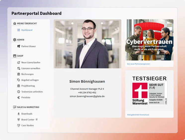 Das G DATA Partnerportal ist Ihre Zentrale. Screenshot des G DATA Partnerportals