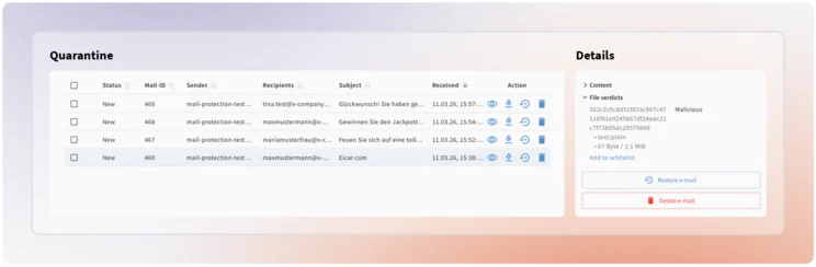 See all blocked threats Quarantine of G DATA Mail Protection