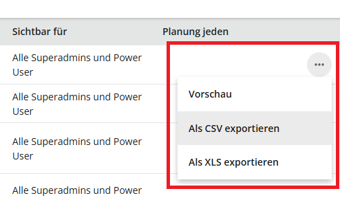 Herunterladen als CVS oder XLS