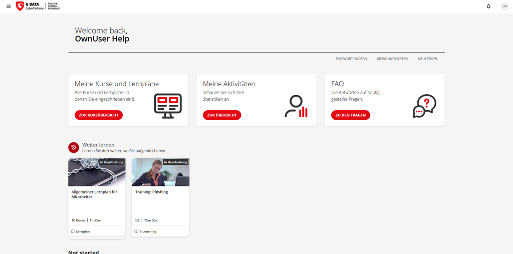 Dashboard selbstverwaltete Lernpläne