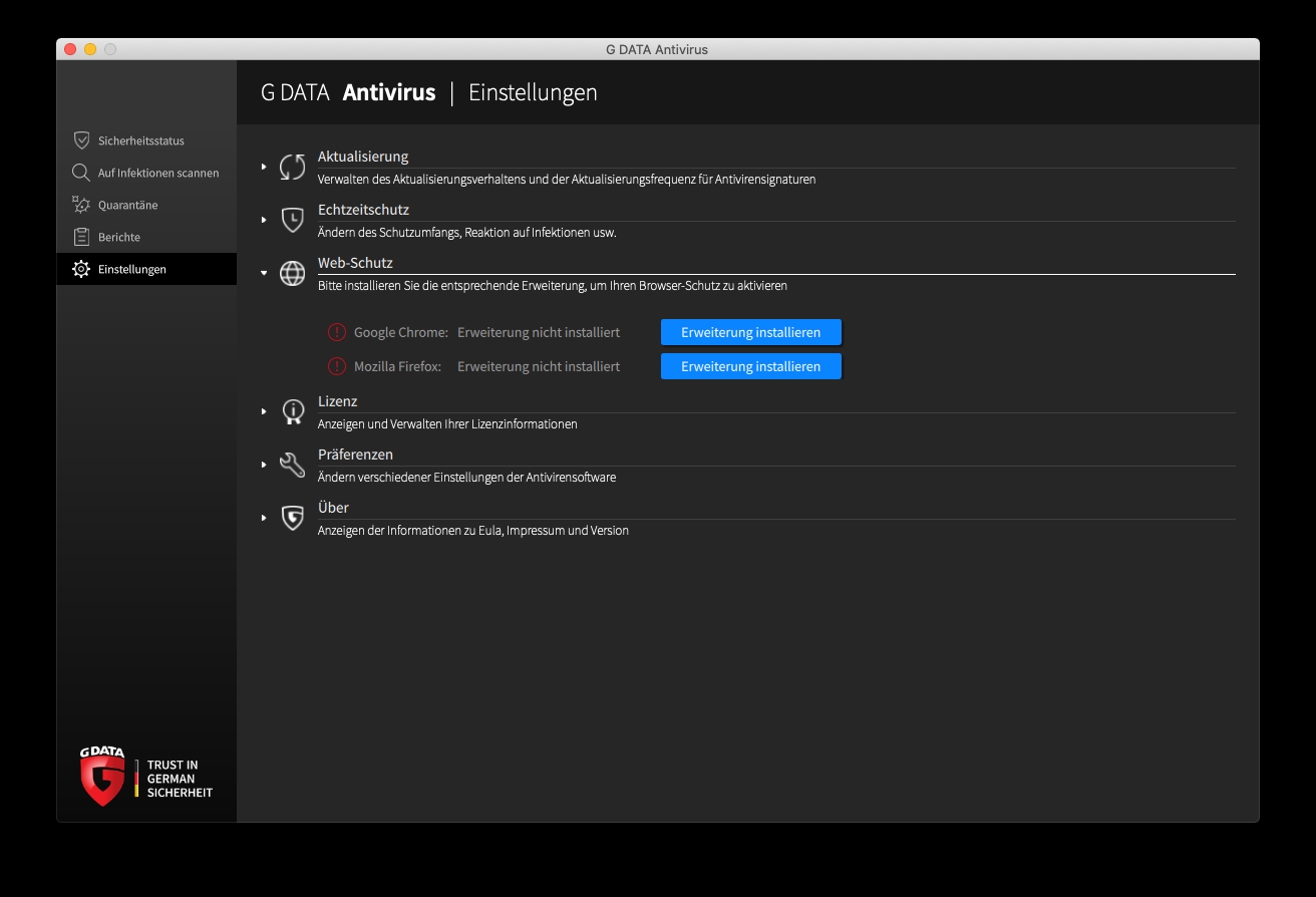Einstellungen Webschutz Mac