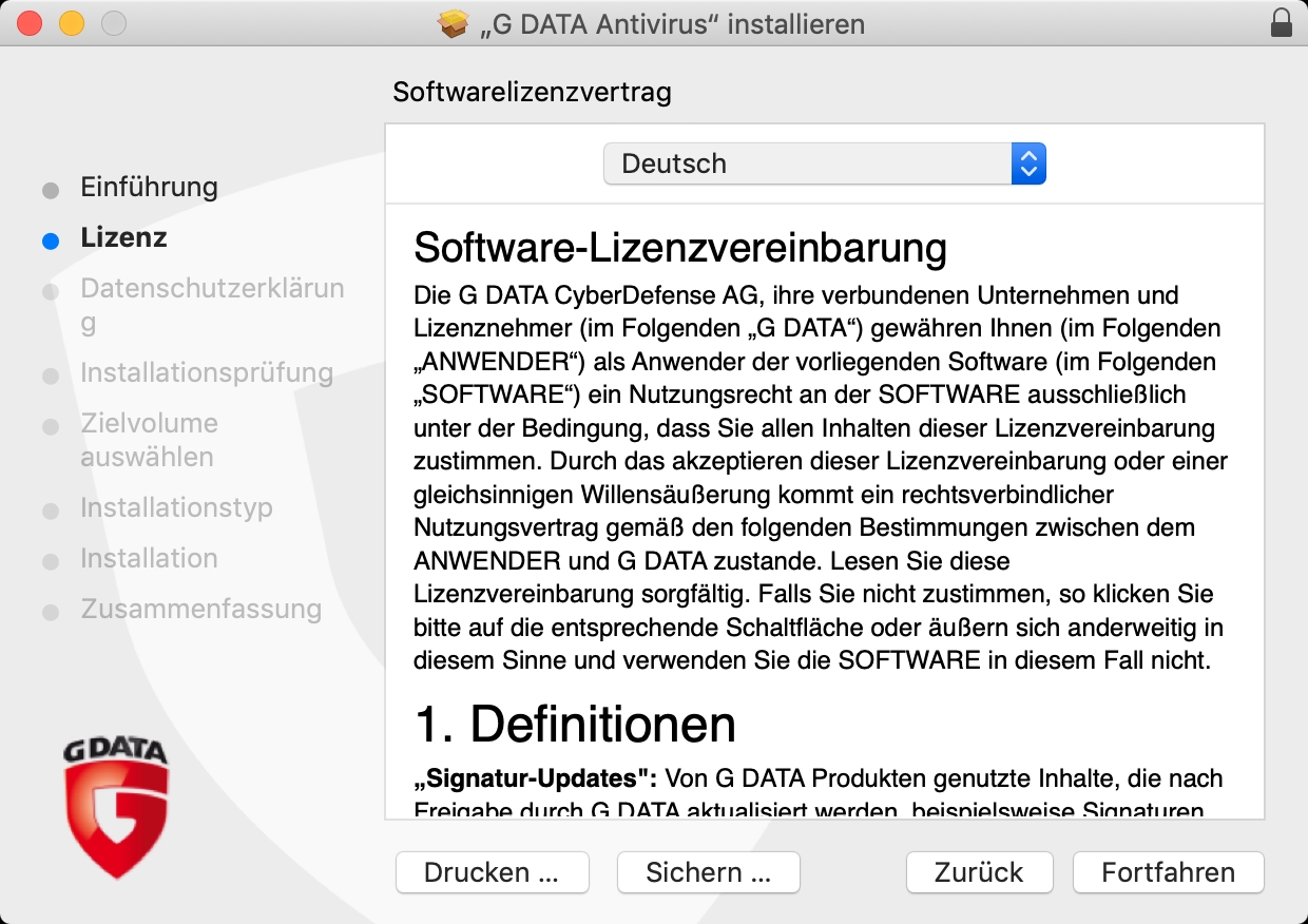 Lizenz drucken