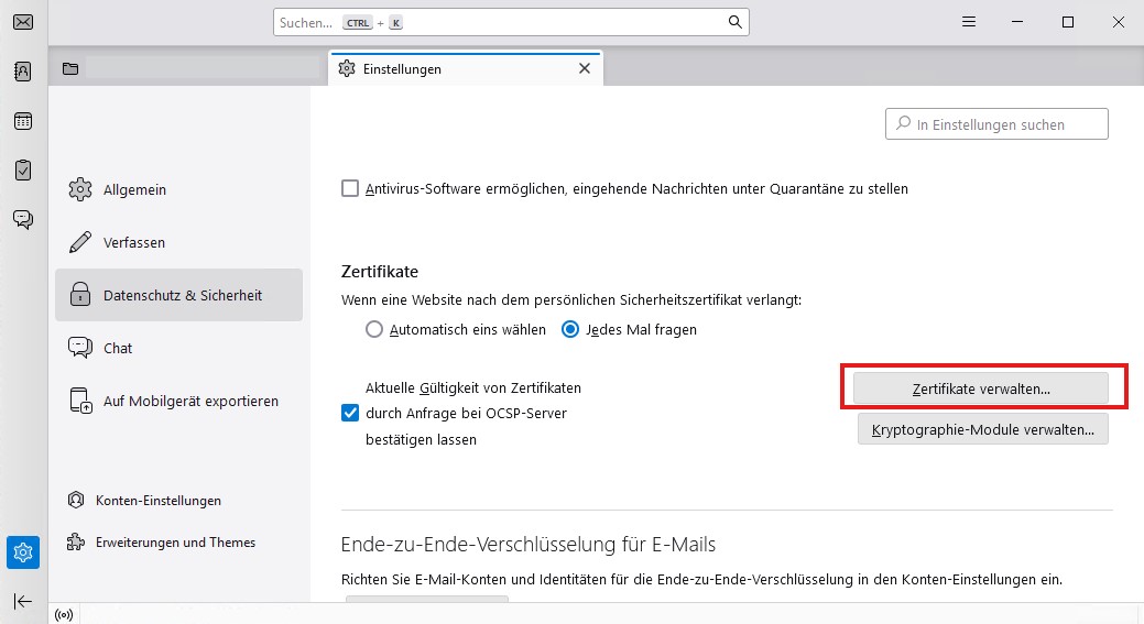 Zertifikat verwalten