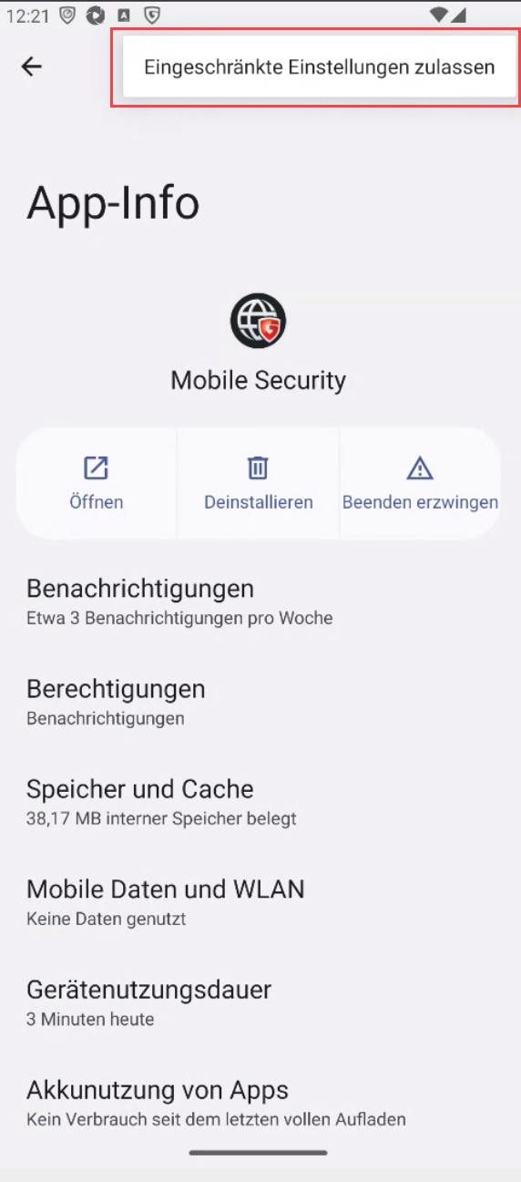 WebSchutz aktivieren nach APK Installation