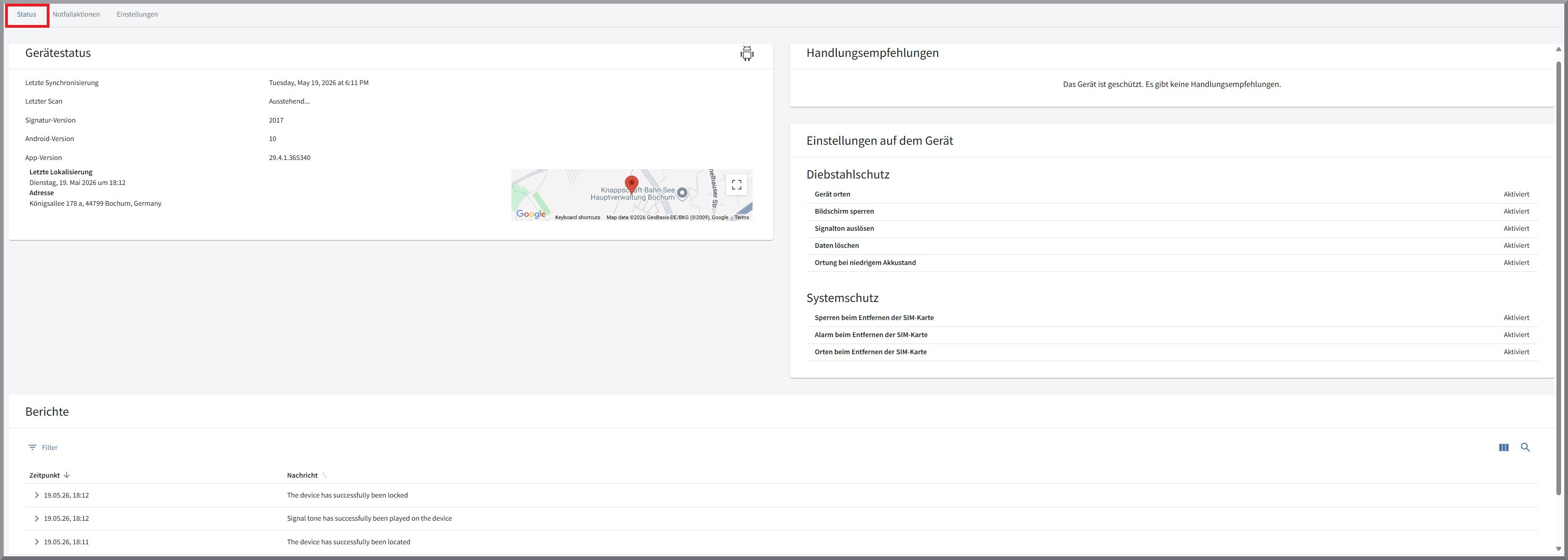 Geräte-Details Status