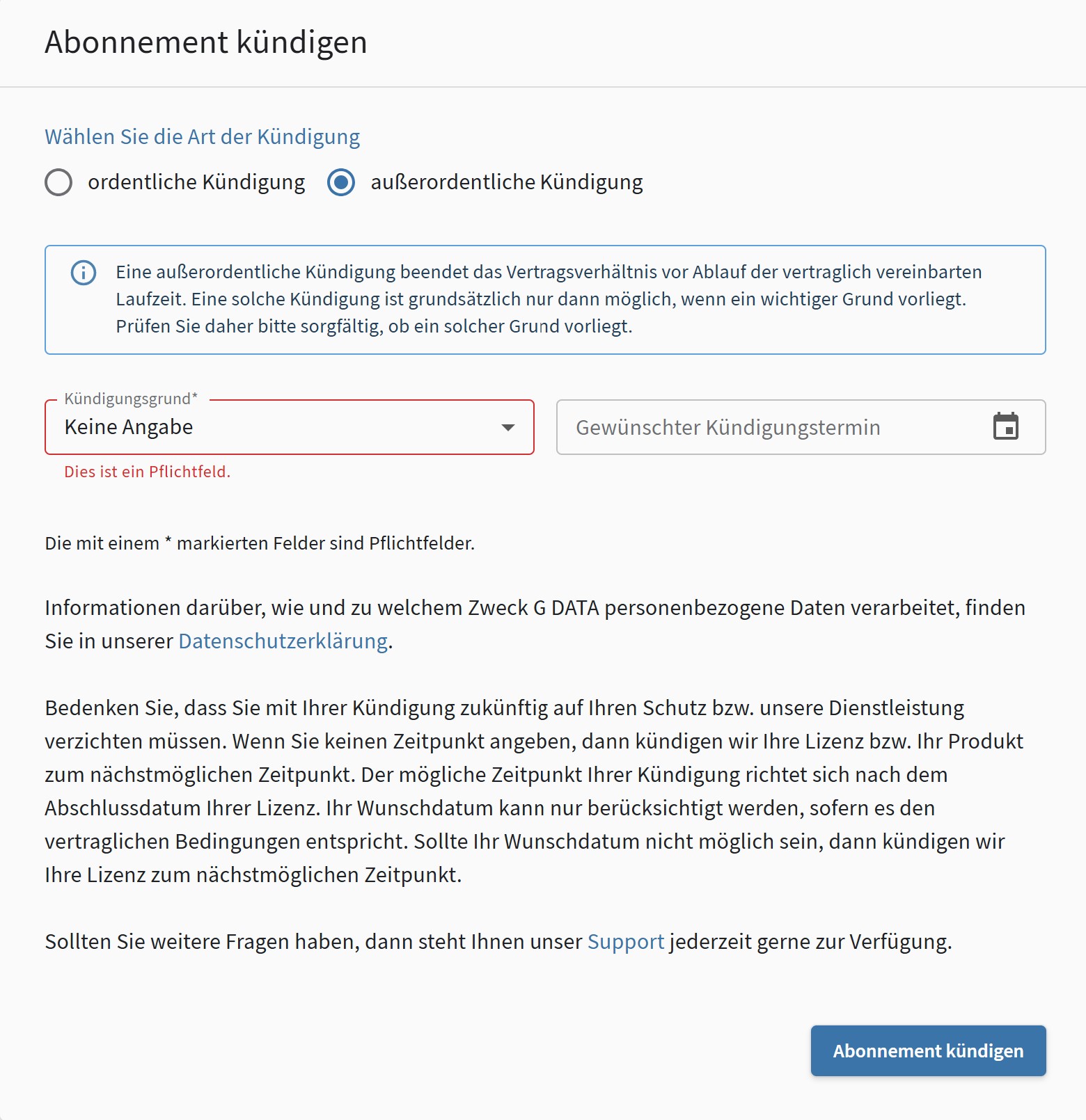 Kündigung außerordentlich