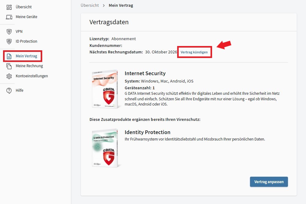 My G DATA Vertrag kündigen