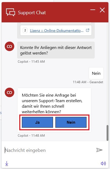 Weiterleitung an Support