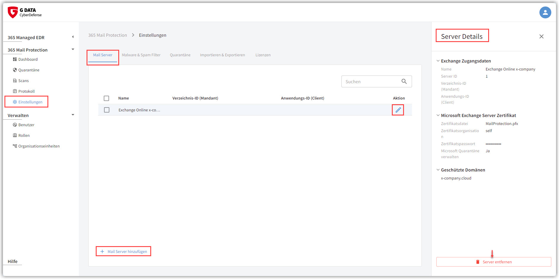 G DATA 365 | Mail Protection Einstellung Server