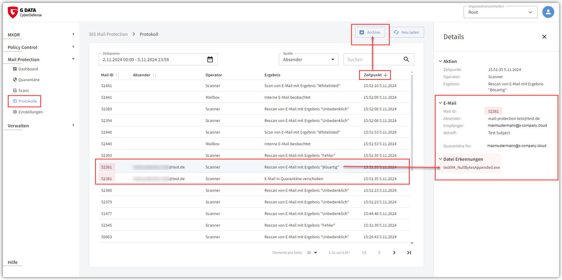 G DATA 365 | Mail Protection Protokolle