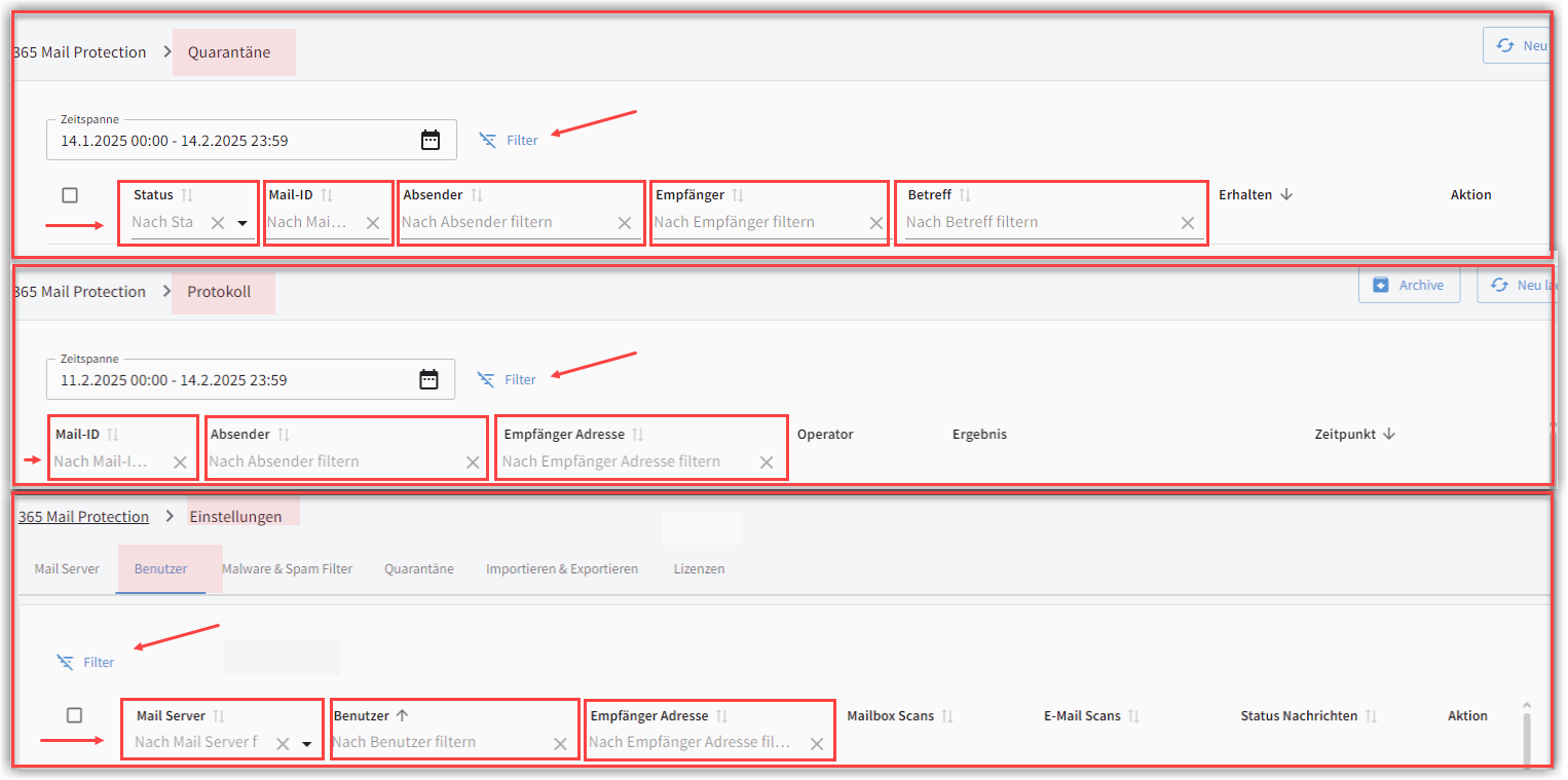 G DATA 365 MailProtection: Neue Spaltensuche