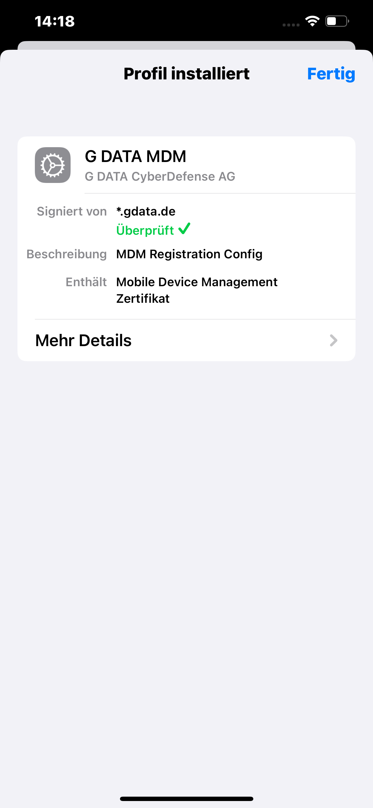 Einrichtung beendet