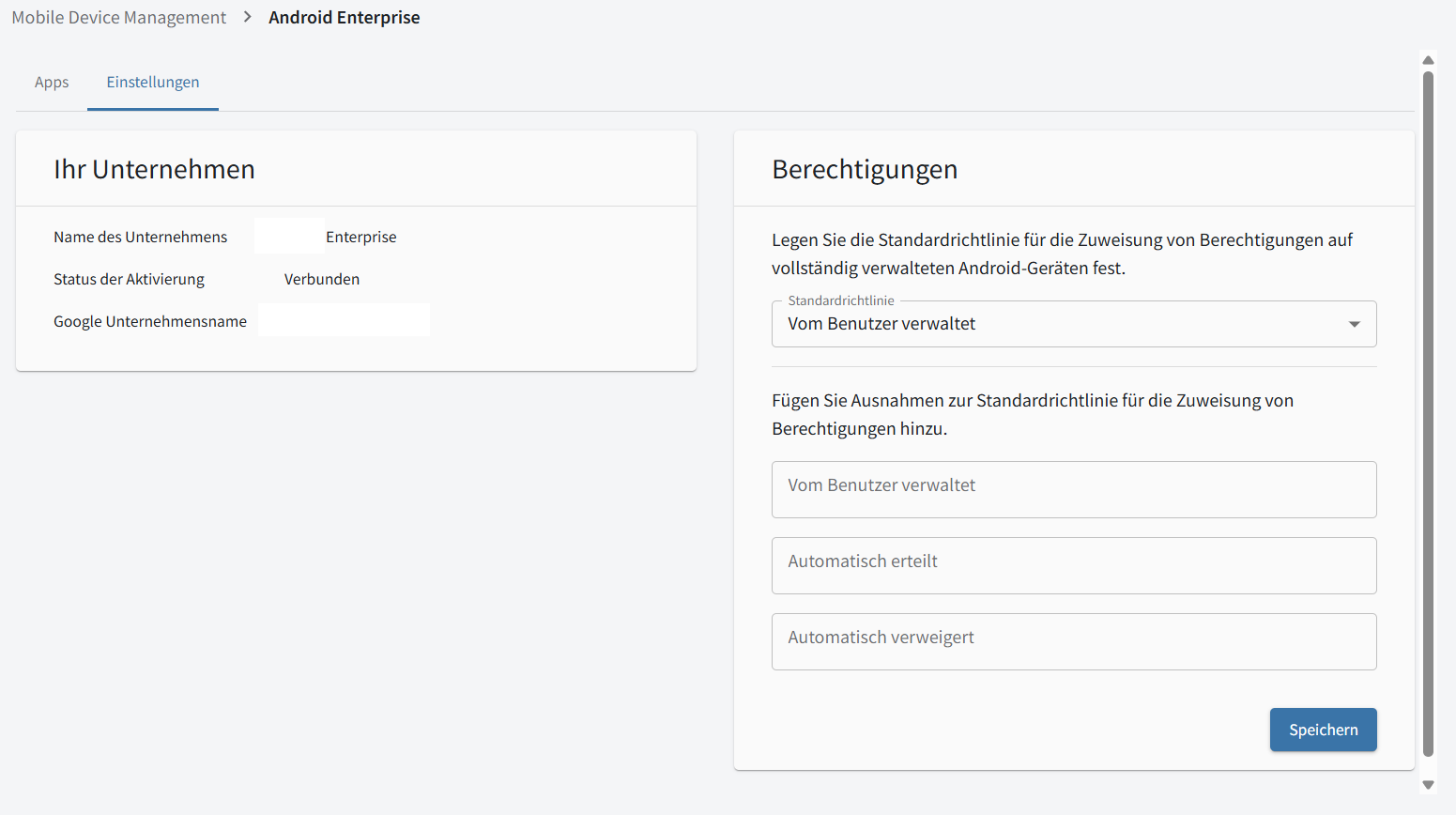Ansicht Einstellungen