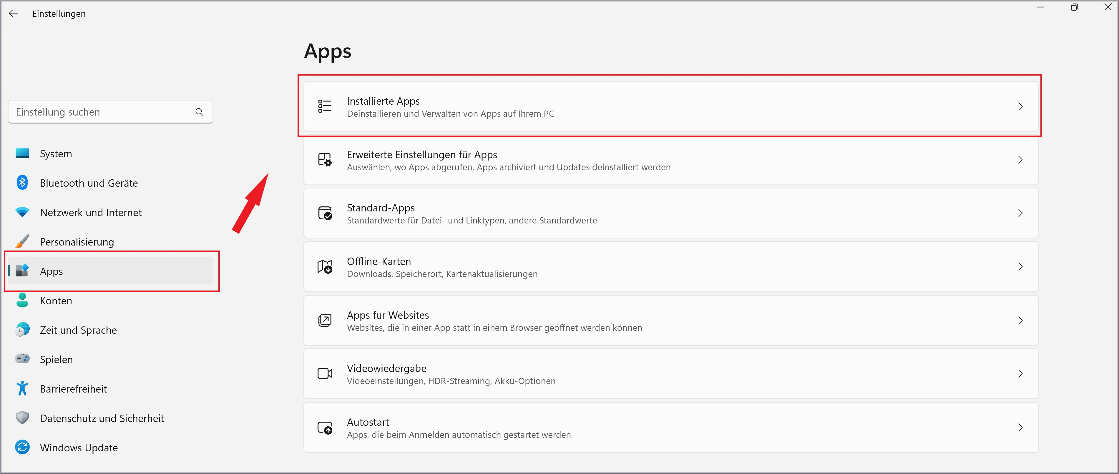 Apps auswählen