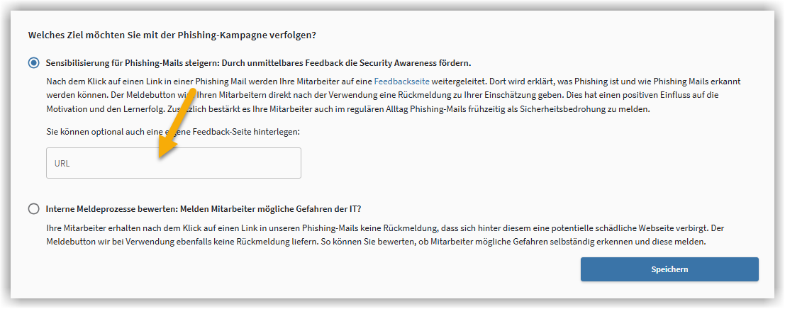 URL zu einer eigenen Rückmeldungsseite eingeben
