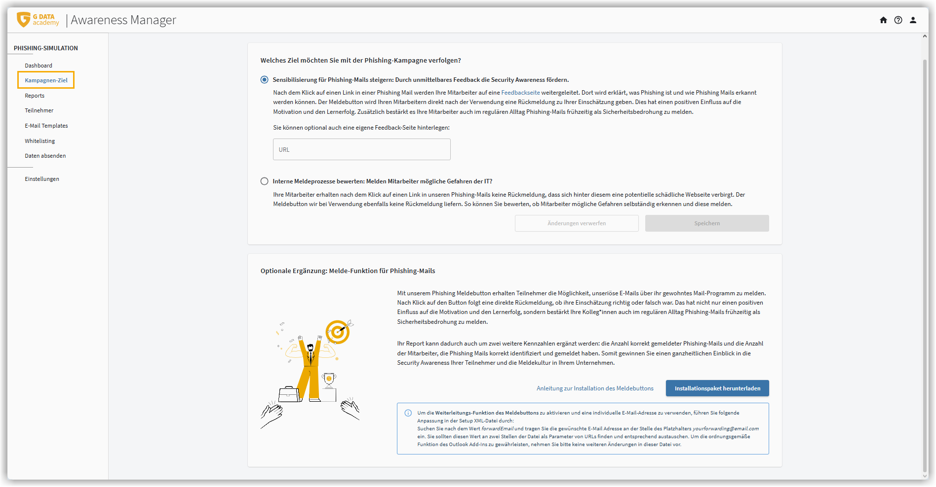 Browserfenster Kampagnenziel festlegen G DATA Awareness Manager