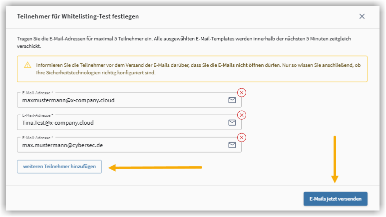 Teilnehmer für einen Testlauf auswählen G DATA Phishing Simulation