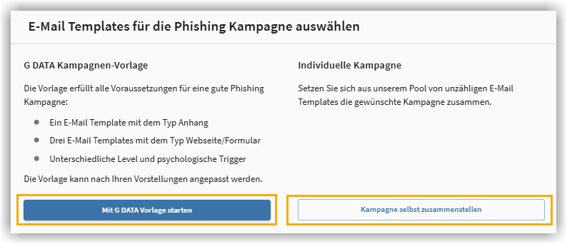 Auswahl von Standardtemplates