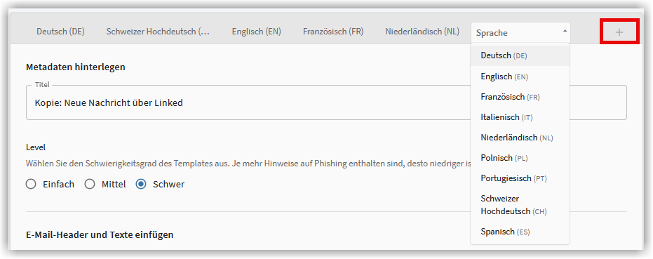 Sprachen hinzufügen
