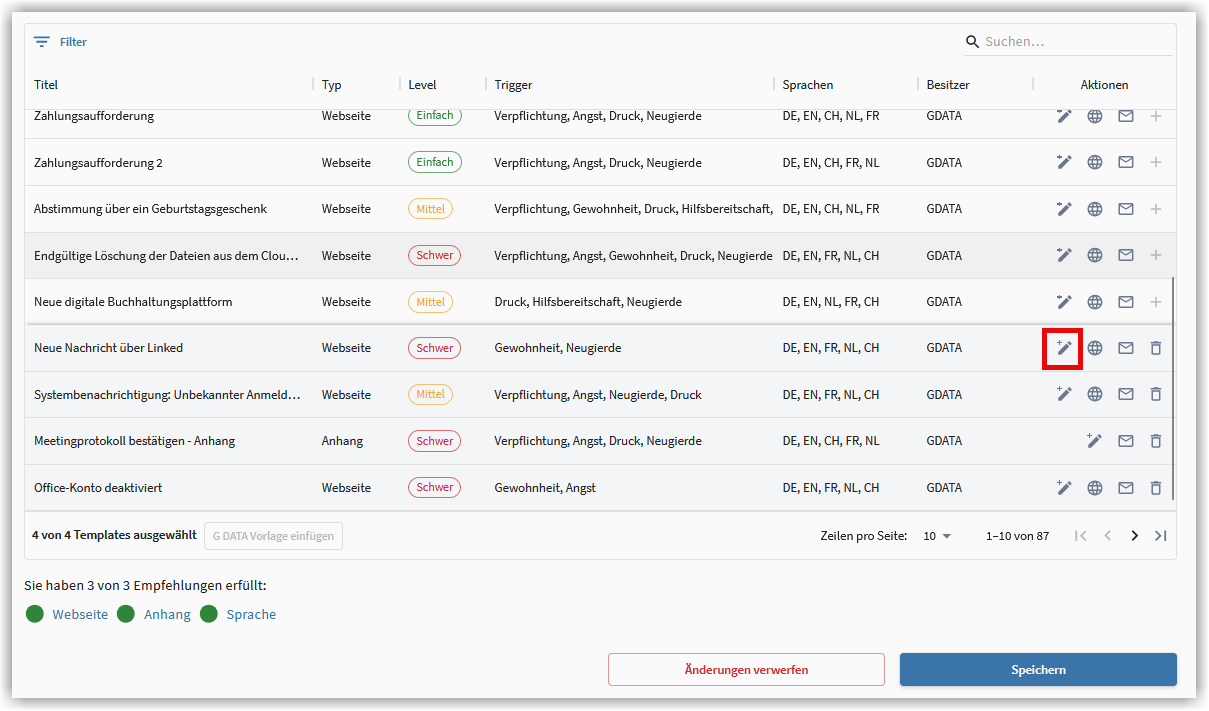 Templates bearbeiten