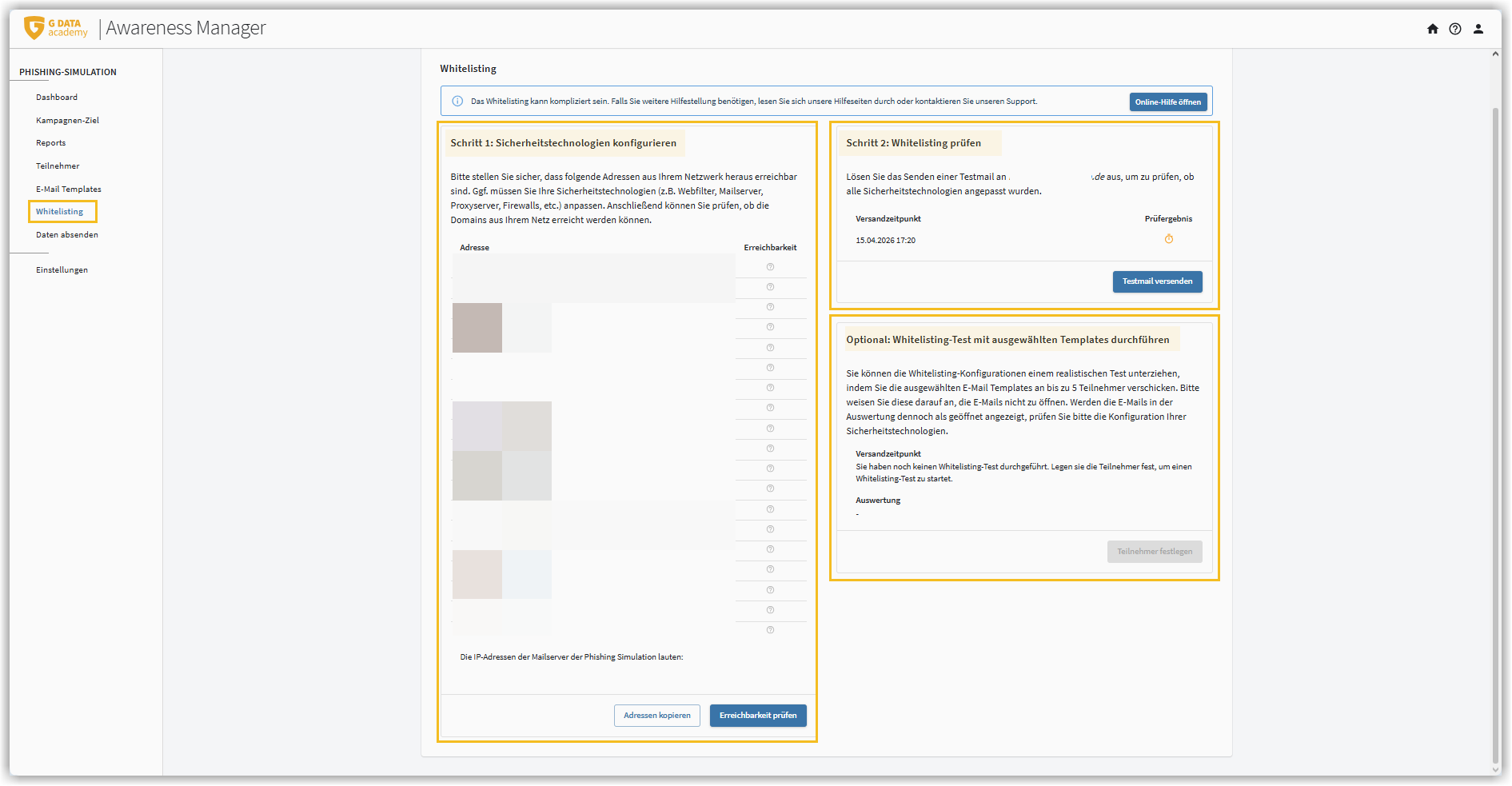 Whitelisting testen