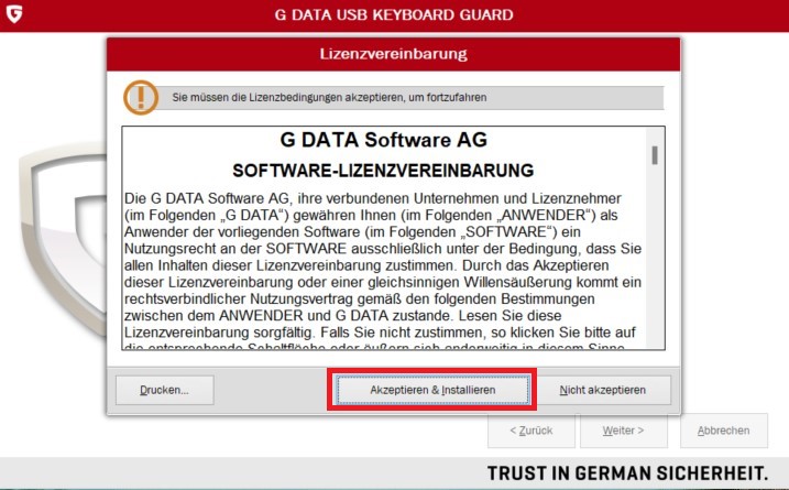 Lizenzvereinbarung akzeptieren