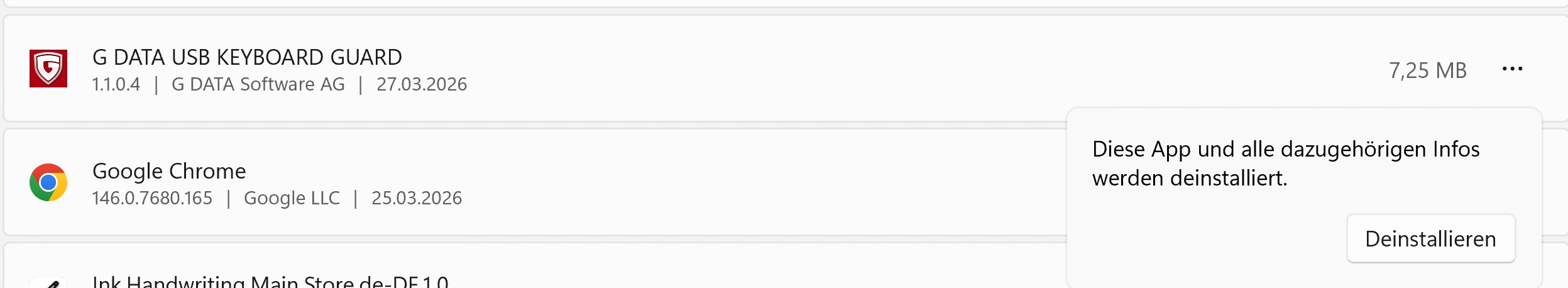 Deinstallation bestätigen